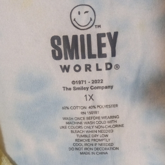 Smiley Women's Tie-Dye Short Sleeve Tee - Blue and Yellow - Picture 2 of 4